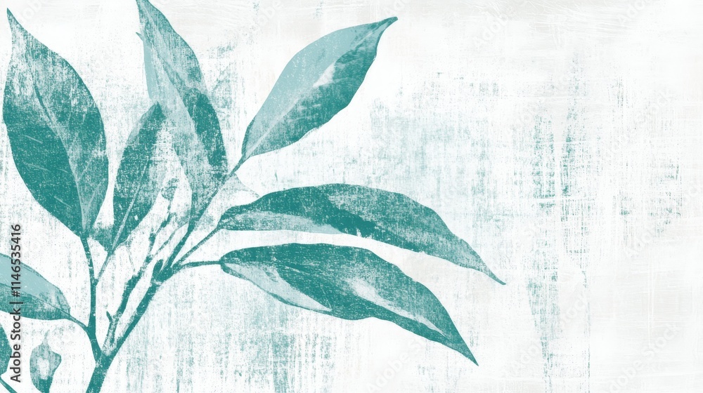 Aufkleber serene leaf illustration in soft teal and white space perfect for backgrounds and text placement in 