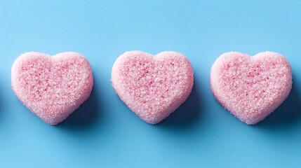 Obraz premium Pink Sugar Heart Candies on Blue Background