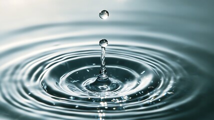 Smooth clear water drop forming perfect circular ripples on a neutral surface