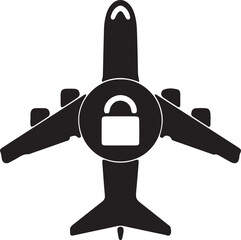 Illustration of a silhouette airplane and lock icon