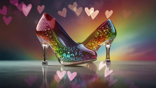 A pair of glass high hills with a rainbow background. Seamless 4K looping timelapse video animation