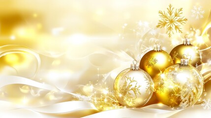 Elegant Luxury Christmas Voucher Illustration with Gold Ornaments and Sparkling Decorations for Holiday Celebrations