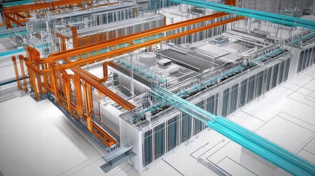 data center infrastructure 3d rendering