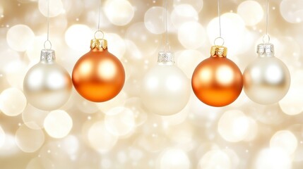 Festive Illustration of New Year and Christmas Decorations with Shiny Ornaments Against a Warm Bokeh Background