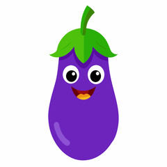 Adorable cartoon eggplant character with big eyes and smooth texture