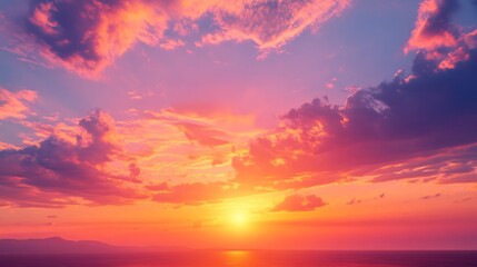 Fototapeta premium Vibrant Sunset Colors Paint the Sky Over a Tranquil Ocean Landscape in the Evening Glow
