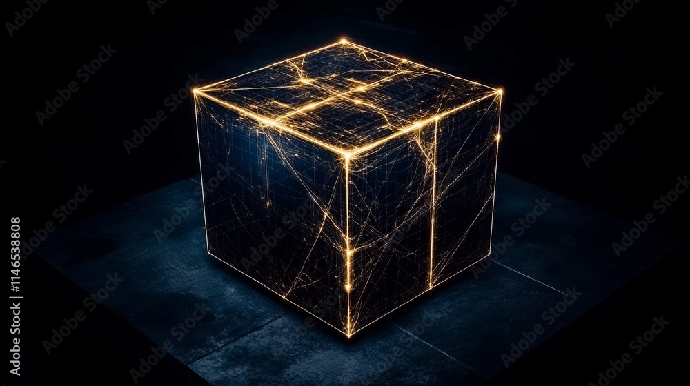 Poster glowing cube network data structure visualization
