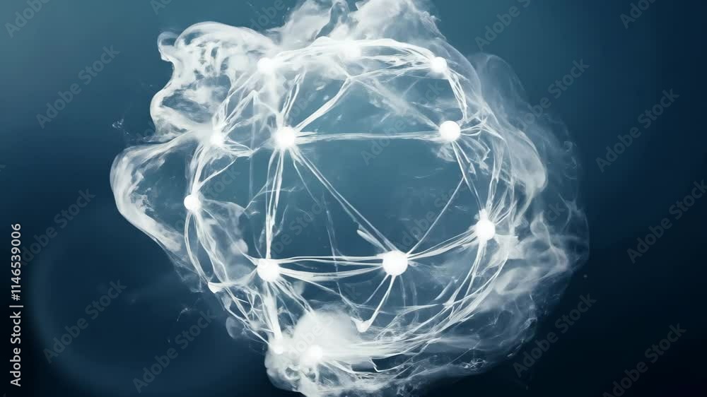 Poster exploring intricate network designs in a futuristic digital environment