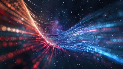 Obraz premium Abstract wave of binary code flowing through space