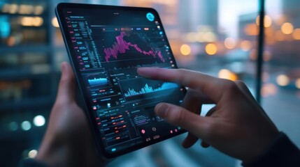 stock market trader analyzing financial data on tablet