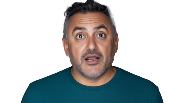 Surprised man expressing shock with transparent background