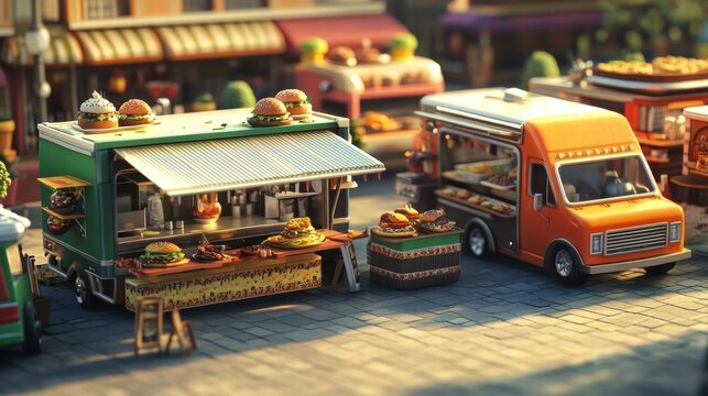 food truck festival scene illustration