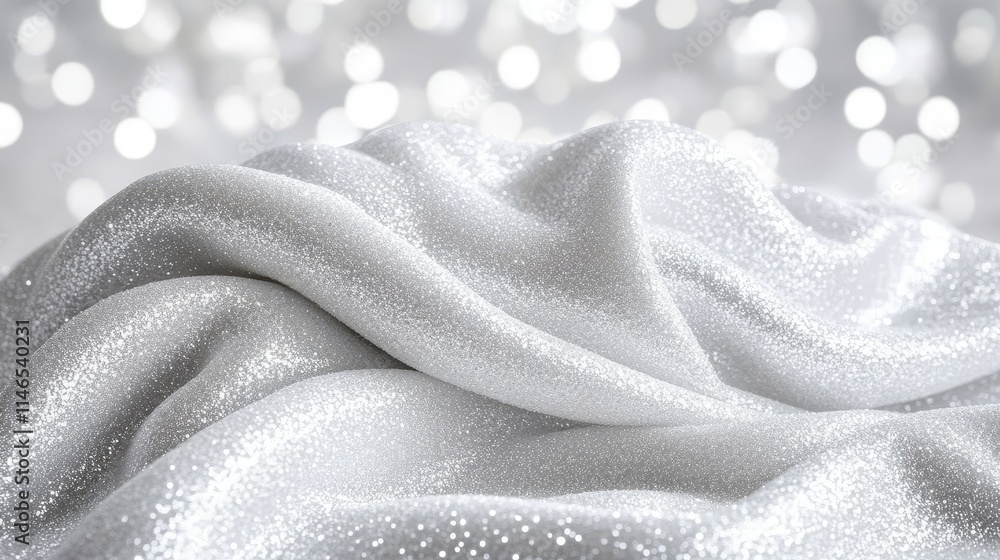 Poster elegant white glittering fabric with soft bokeh background for stylish design and creative projects