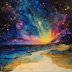Celestial Colors: Aurora-Inspired Alcohol Ink Landscape