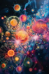 Obraz premium Vibrant abstract spheres, interconnected, cosmic.