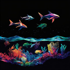 Underwater Elegance: Vibrant Fish in a Mystical Ocean Glow