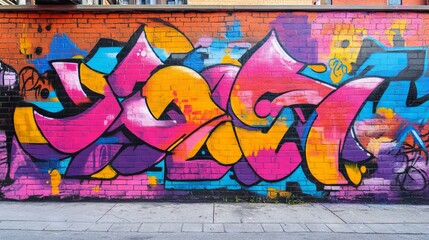 Colorful Graffiti on Buildings in Downtown Toronto Alley, AI generated illustration.
