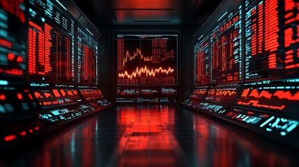 Digital Data Flow: A futuristic, red-lit server room pulsates with the intensity of data streams.