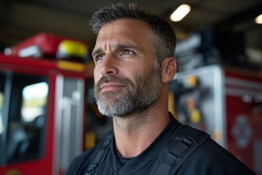 A stoic firefighter is seen in profile, reflecting the strength and resilience required for those who commit to protecting their communities from fires.