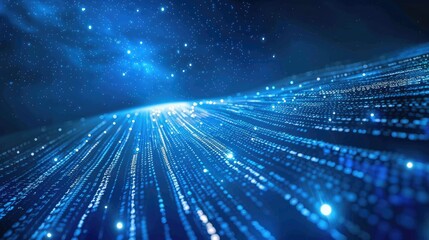 Abstract wave of binary code flowing through space