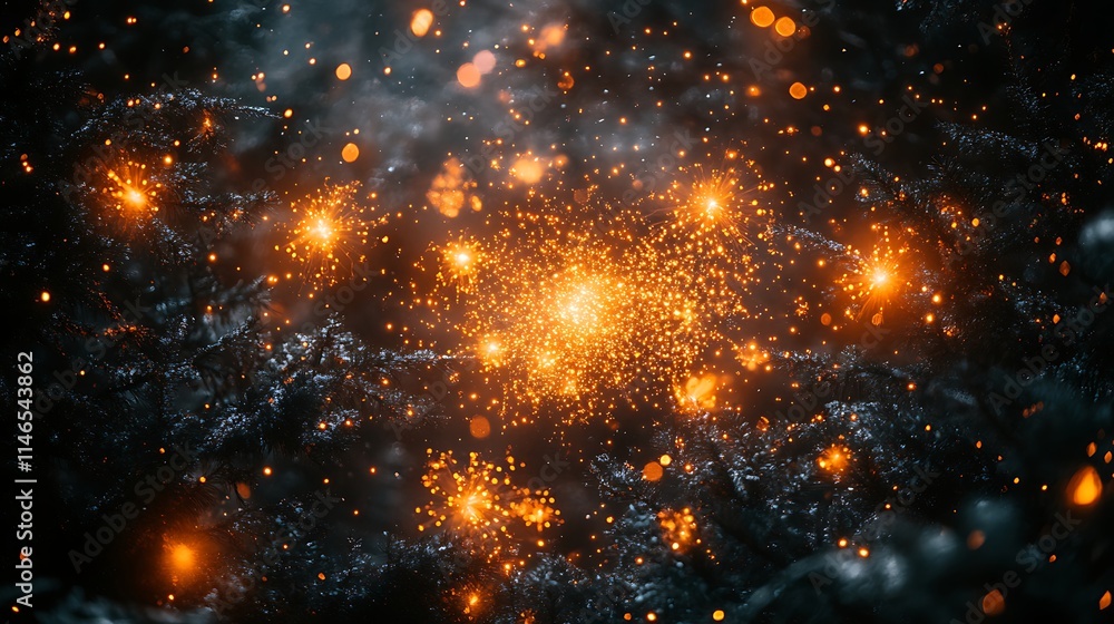 Poster cosmic spark: fiery nebula in deep space
