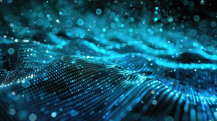 Abstract wave of binary code flowing through space