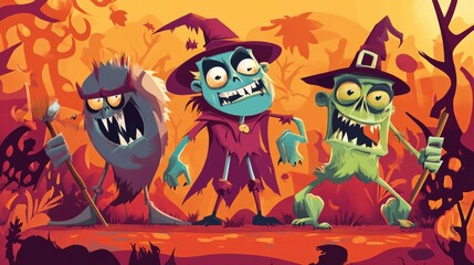 Obraz premium Playful Cartoon Creatures: Classic Halloween Monsters in Whimsical Styles