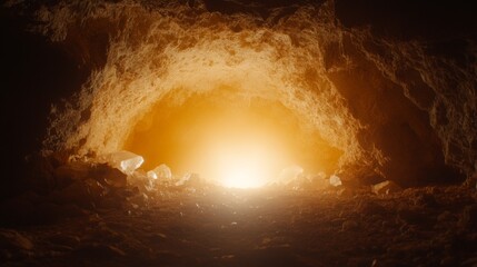 Golden Light Illuminating Cave Entrance