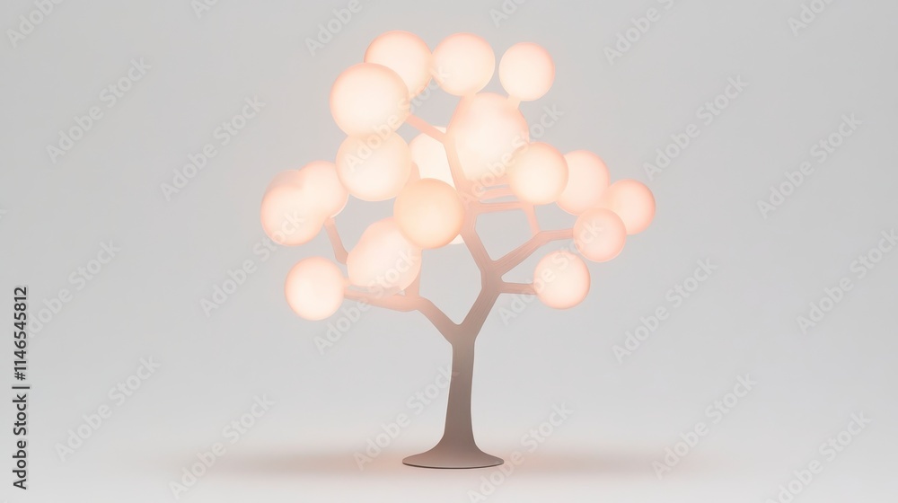 Poster a stylized tree lamp with glowing spheres representing leaves, creating a whimsical and enchanting a