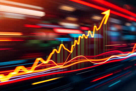A modern financial infographic with dynamic charts and graphs visualizing business growth, stock trends, and forecasts for data analysis.