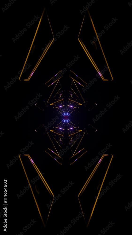 Poster vertical video of dynamic rotating geometry with neon highlights