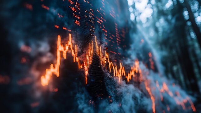 Financial Volatility: A dramatic image of a stock market graph engulfed in flames, symbolizing the unpredictable and volatile nature of financial markets.