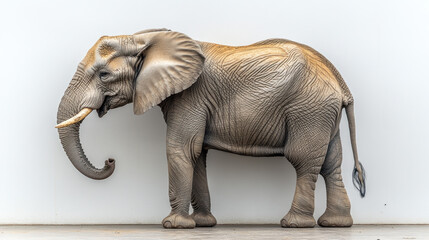 Obraz premium Large African elephant standing profile against white background.