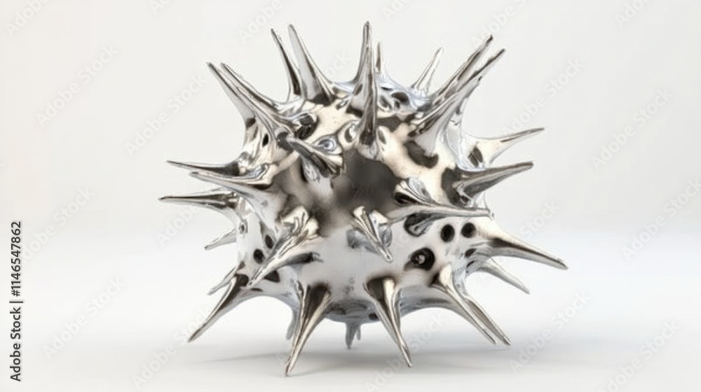 Poster a detailed 3d virus cell with a spherical core and sharp spikes radiating outward, isolated on a cle