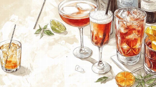 aromatic italian cocktails illustration