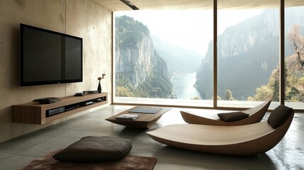 Fototapeta premium modern living room with panoramic mountain view