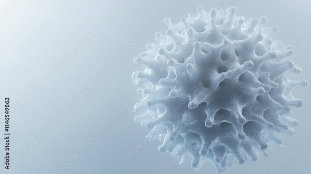 Poster a high-definition 3d virus cell with an outer lipid layer and densely packed spikes, designed for sc