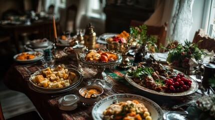 Fototapeta premium luxurious vintage feast table setting