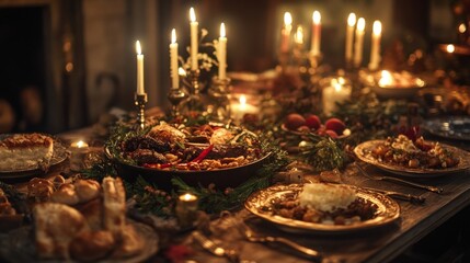 romantic candlelit christmas dinner feast