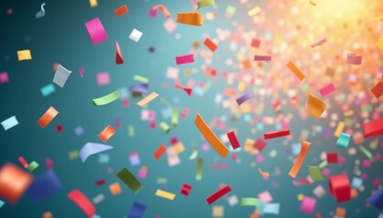 Colorful confetti falling in a festive atmosphere with a bright background