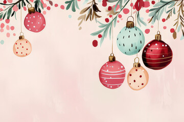 Festive Watercolor Christmas Ornaments, christmas card, christmas background
