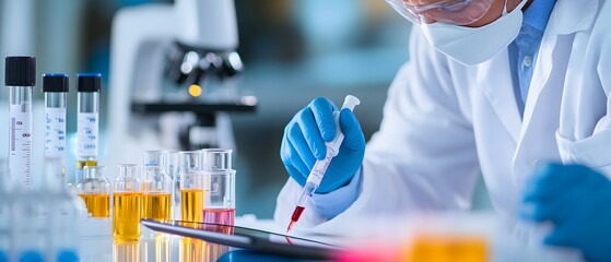 A scientist conducts research in a laboratory, carefully analyzing samples with precision and expertise.