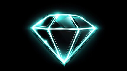 Neon diamond logo design on a black background, with sharp, glowing white and teal edges for a luxurious feel