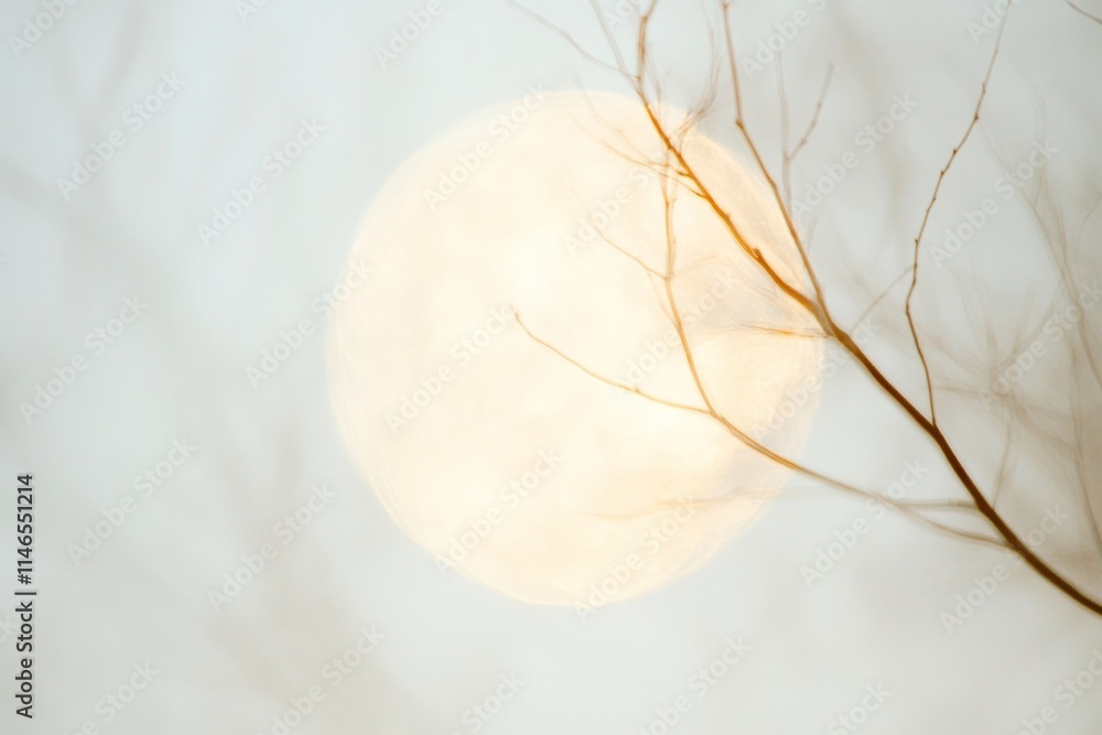 Poster Ethereal Tree Branches with Soft Light and Abstract Moon Patterns