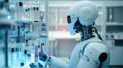 robot scientist working in a modern laboratory