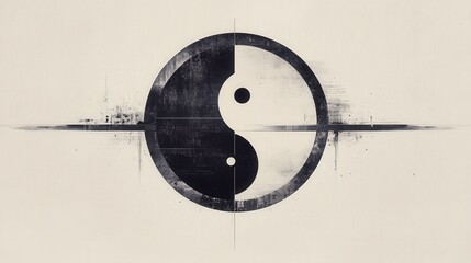 Modern yinyang graphic design wit inkblot pattern