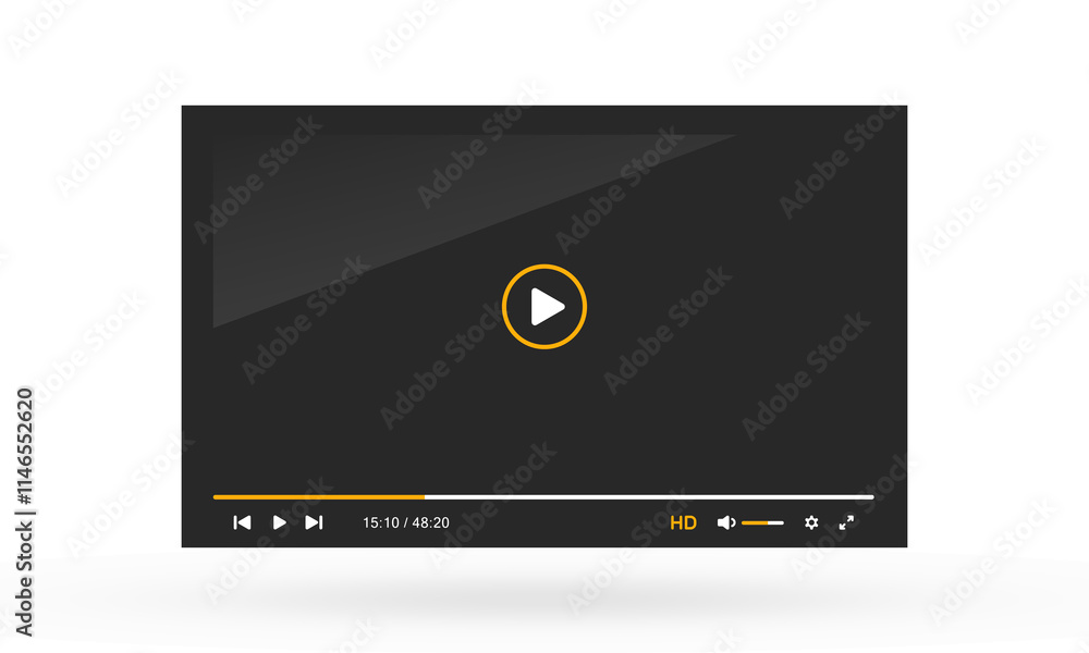 Fototapete a modern video player interface with a dark theme and orange accent color. the control bar contains 