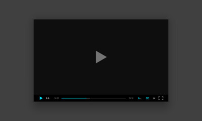 Video player screen template with control panel. Multimedia app mockup. Digital online stream interface layout with navigation icons. Minimalistic design emphasizes functionality and visual clarity