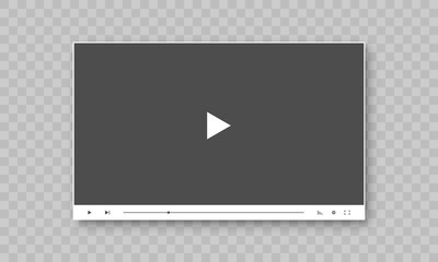 A video player interface template. The control bar with playback controls, progress slider, volume, settings, fullscreen toggle. Simple functional design for media streaming application or video embed