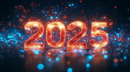 2025 Happy New year with sparlkers and fireworks, New year celebration